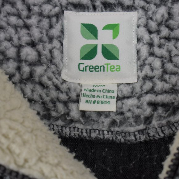 Green Tea Womens Fleece Pullover Sweatshirt Size M Gray Quarter Zip Sherpa Warm - Picture 5 of 10